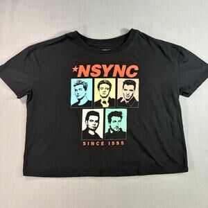 NSYNC Since 1995 Crop Top T-Shirt Women’s Small Black Boy Band Graphic